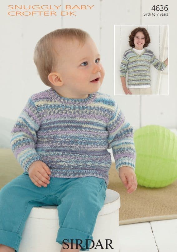 Sirdar Babies/Boys Sweaters Knitting Pattern in Baby Crofter DK 4636P PDF DOWNLOAD