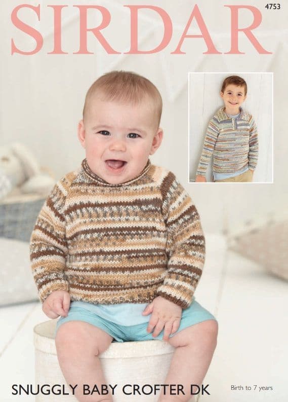 Sirdar Babies/Boys Sweaters Knitting Pattern in Baby Crofter DK 4753P PDF DOWNLOAD
