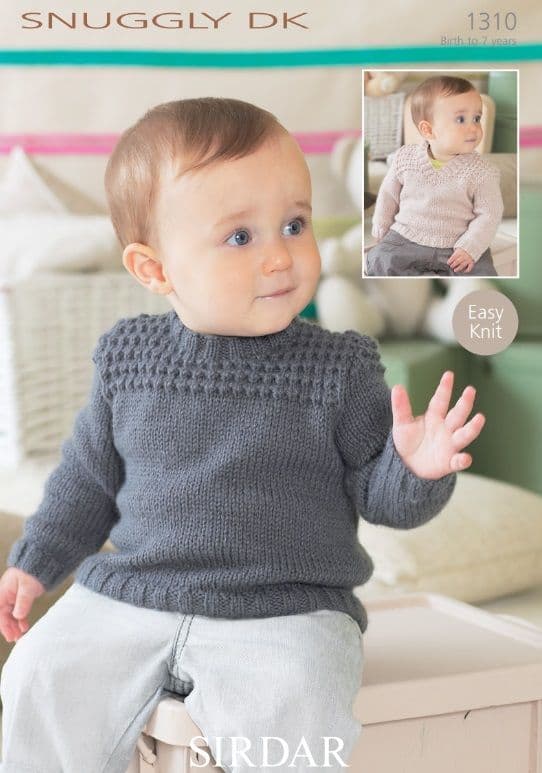 Sirdar Babies/Boys Sweaters Knitting Pattern in Snuggly DK 1310P PDF DOWNLOAD