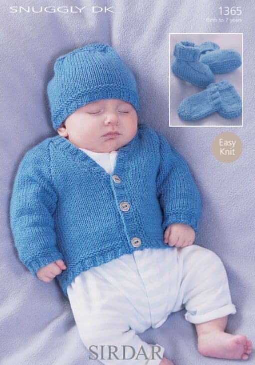 Sirdar Babies/Children's Cardigan, Hat, Bootees & Mittens Knitting Pattern in Snuggly DK 1365P PDF DOWNLOAD