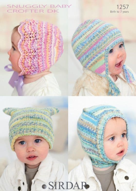 Sirdar Babies/Children's Hats Knitting Pattern in Baby Crofter DK 1257P PDF DOWNLOAD