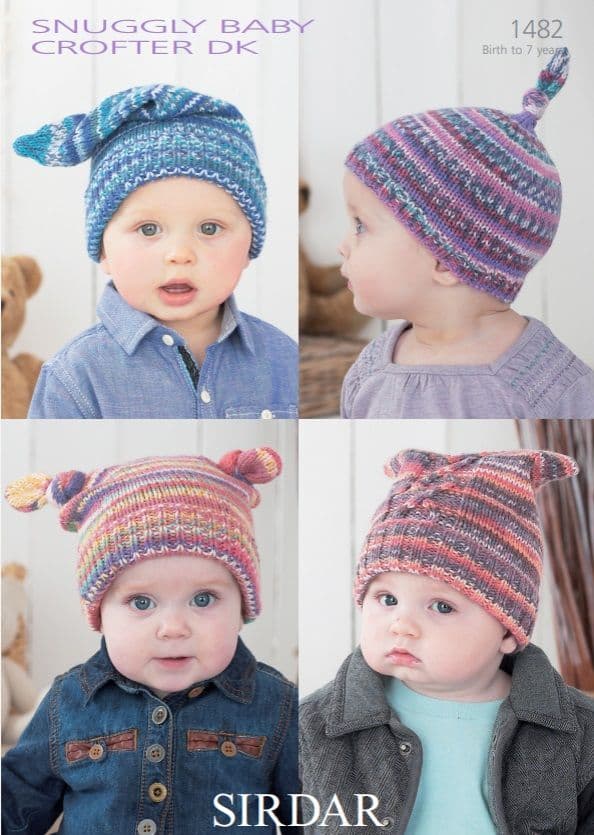 Sirdar Babies/Children's Hats Knitting Pattern in Baby Crofter DK 1482P PDF DOWNLOAD
