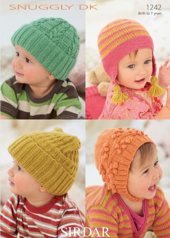 Sirdar Babies/Children's Hats Knitting Pattern in Snuggly DK 1242P PDF DOWNLOAD