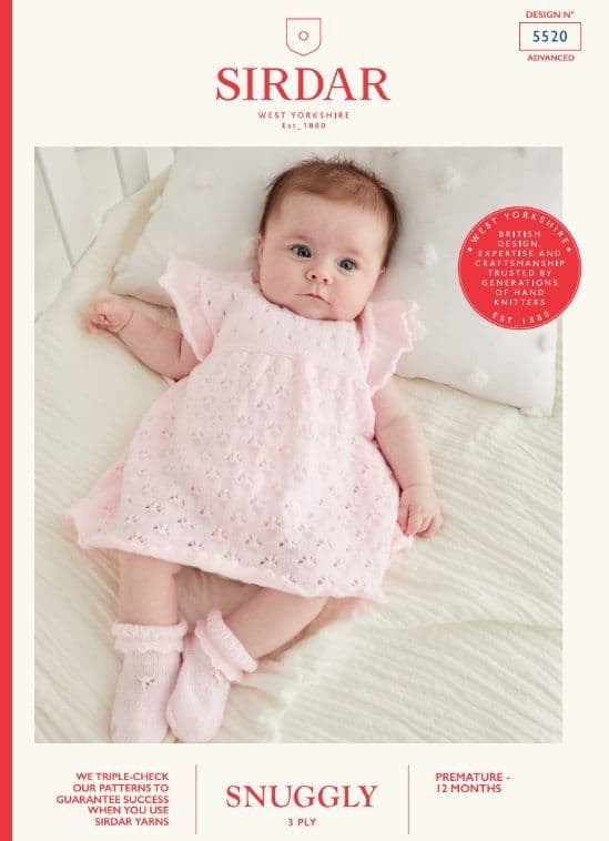 Sirdar Babies Dress & Socks Knitting Pattern in Snuggly 3ply 5520P PDF DOWNLOAD
