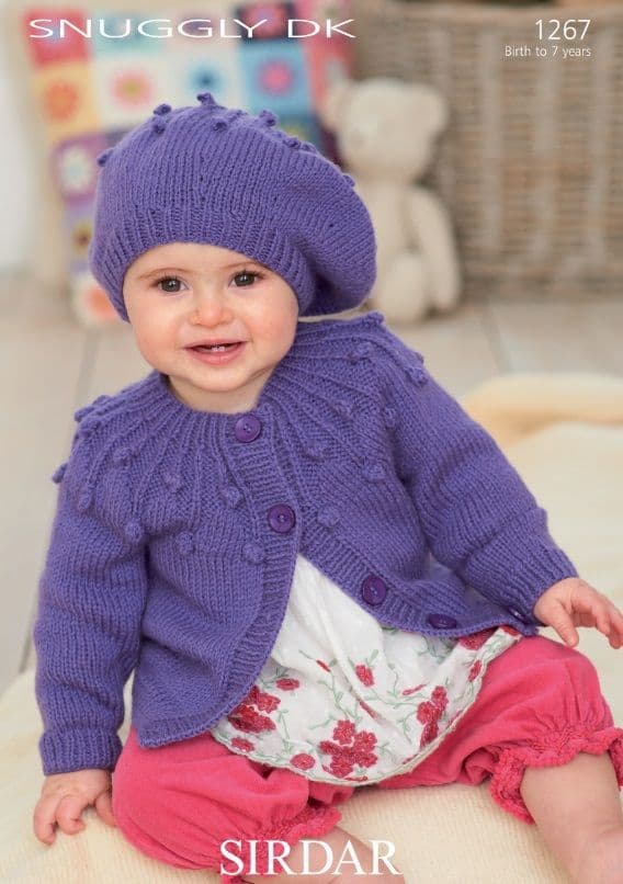 Sirdar Babies/Girls Cardigan & Beret Knitting Pattern in Snuggly DK 1267P PDF DOWNLOAD