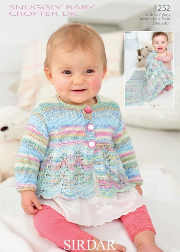 Sirdar Babies/Girls Cardigan & Blanket Knitting Pattern in Baby Crofter DK 1252P PDF DOWNLOAD