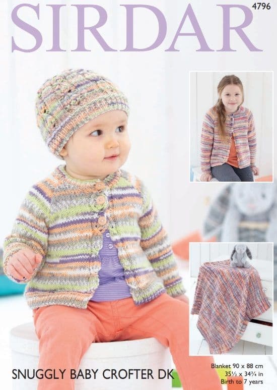 Sirdar Babies/Girls Cardigan, Hat & Blanket Knitting Pattern in Baby Crofter DK 4796P PDF DOWNLOAD