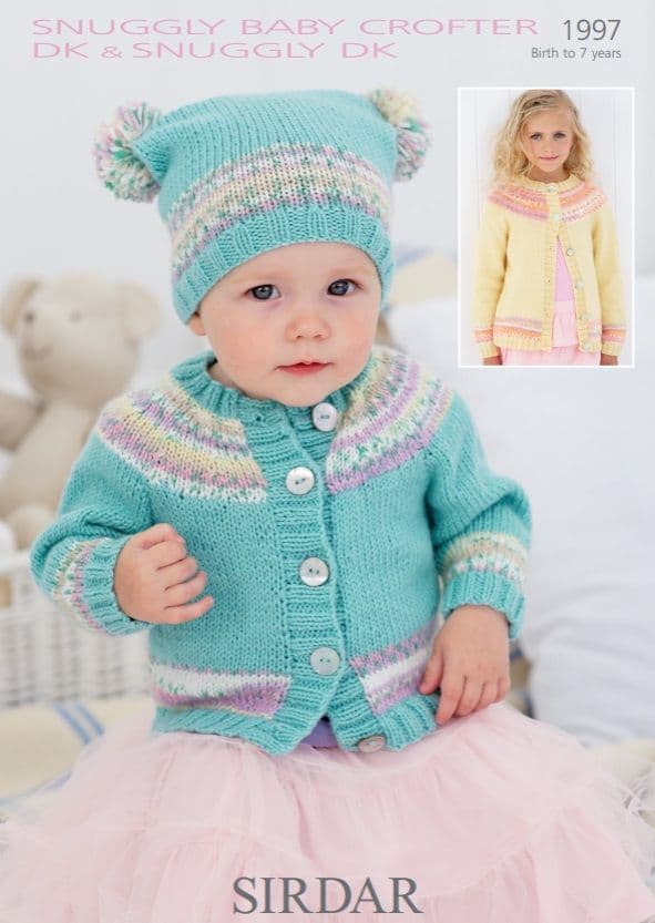 Sirdar Babies/Girls Cardigan & Hat Knitting Pattern in Baby Crofter DK 1997P PDF DOWNLOAD