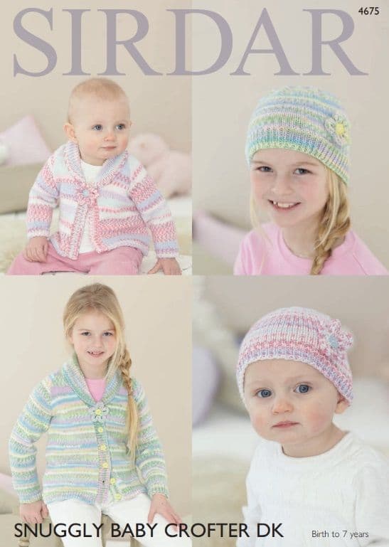 Sirdar Babies/Girls Cardigan & Hat Knitting Pattern in Baby Crofter DK 4675P PDF DOWNLOAD