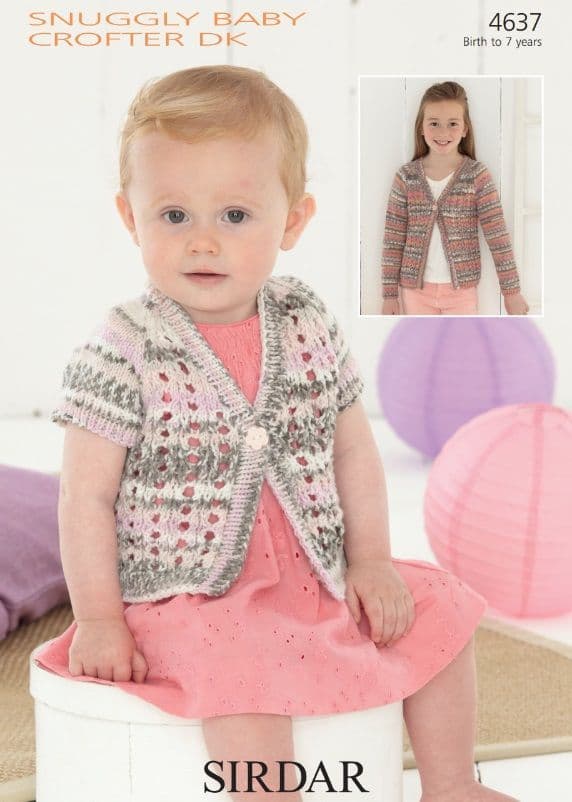 Sirdar Babies/Girls Cardigans Knitting Pattern in Baby Crofter DK 4637P PDF DOWNLOAD