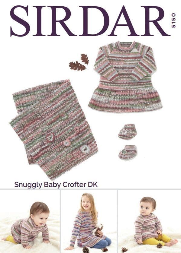 Sirdar Babies/Girls Dress, Bootees & Blanket Knitting Pattern in Baby Crofter DK 5150P PDF DOWNLOAD