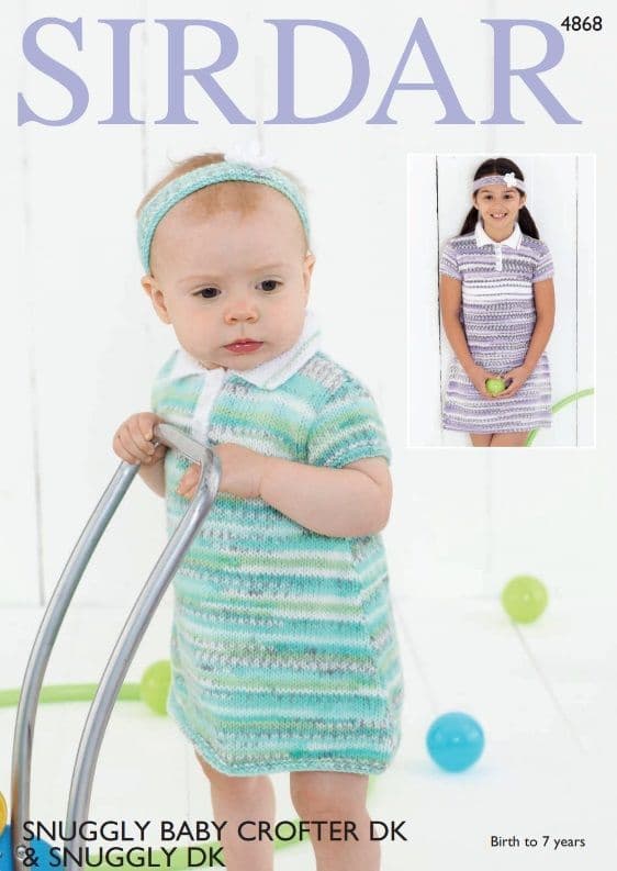 Sirdar Babies/Girls Dresses & Headbands Knitting Pattern in Baby Crofter DK 4868P PDF DOWNLOAD