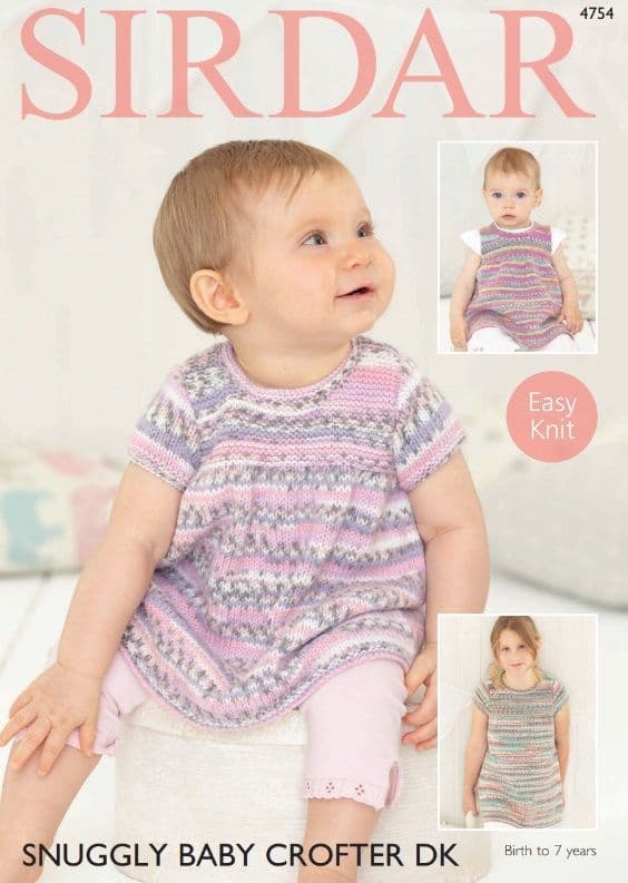 Sirdar Babies/Girls Dresses Knitting Pattern in Baby Crofter DK 4754P PDF DOWNLOAD
