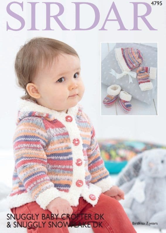 Sirdar Babies/Girls Jacket, Mittens, Bootees & Bonnet Knitting Pattern Baby Crofter DK 4795P PDF