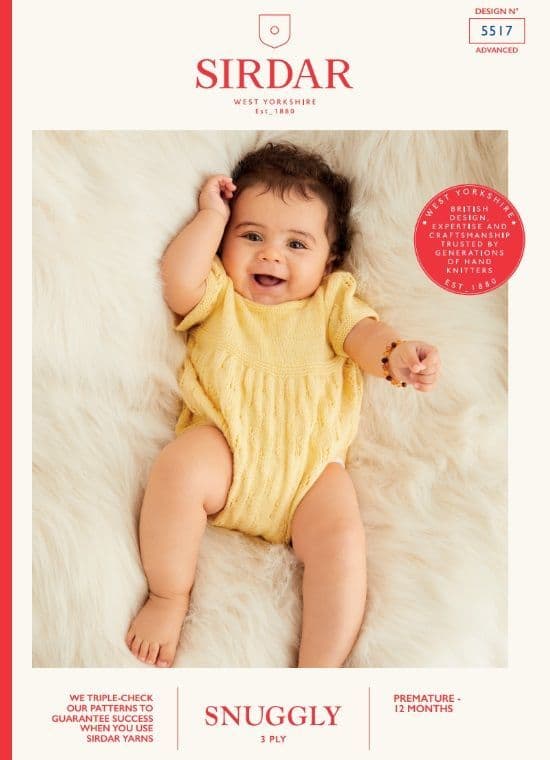 Sirdar Babies Romper Knitting Pattern in Snuggly 3ply 5517P PDF DOWNLOAD