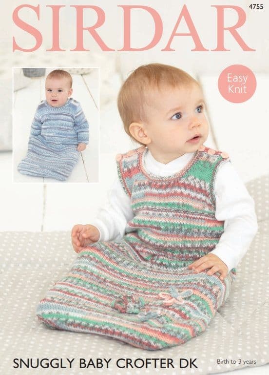 Sirdar Babies Sleeping Bags Knitting Pattern in Baby Crofter DK 4755P PDF DOWNLOAD