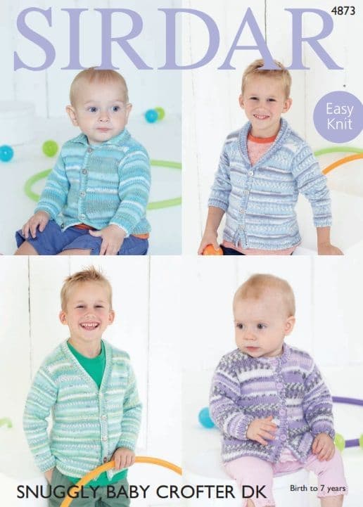 Sirdar Children's Cardigans Knitting Pattern in Baby Crofter DK 4873P PDF DOWNLOAD