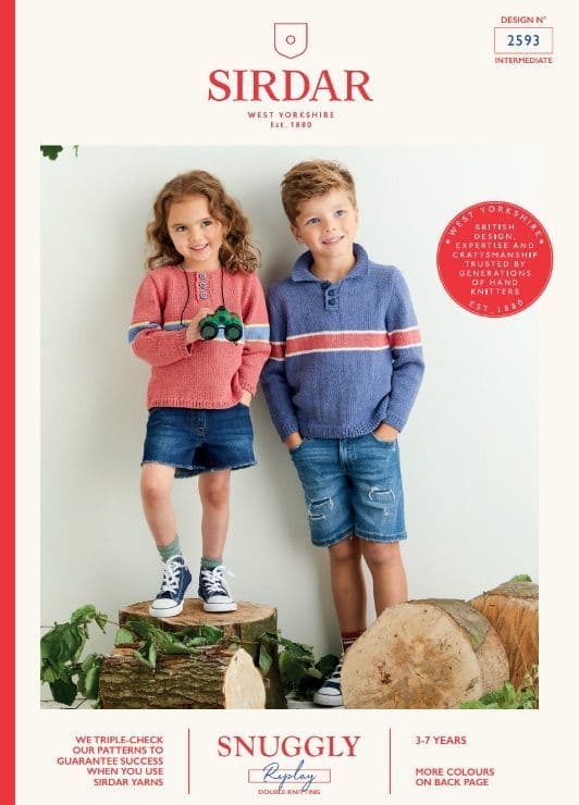 Sirdar Children's Sweaters Knitting Pattern in Snuggly Replay DK 2593P PDF DOWNLOAD