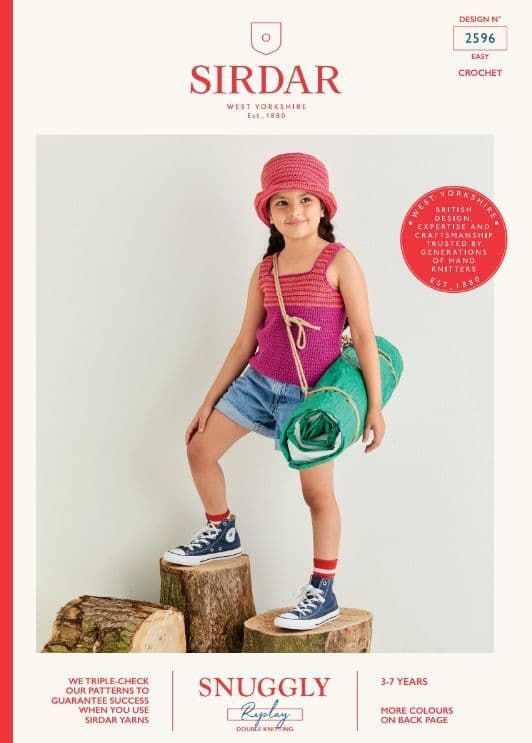 Sirdar Girls Tops & Hat Crochet Pattern in Snuggly Replay DK 2596P PDF DOWNLOAD