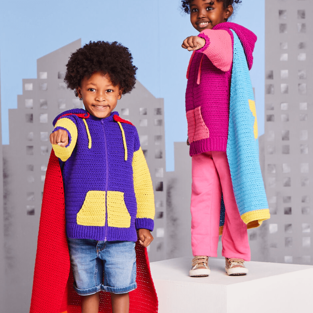 Sirdar Hero Hoodie and Cape Crochet Pattern in Snuggly Replay DK 2616P PDF DOWNLOAD
