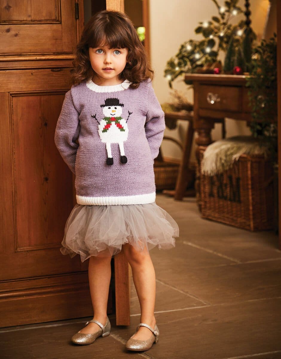Sirdar Kids Christmas Snowman Jumper Knitting Pattern in Replay DK 2602P PDF DOWNLOAD