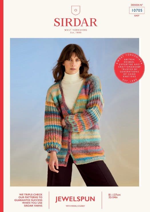 Sirdar Ladies Cardigan Knitting Pattern in Jewelspun Chunky 10705P PDF DOWNLOAD