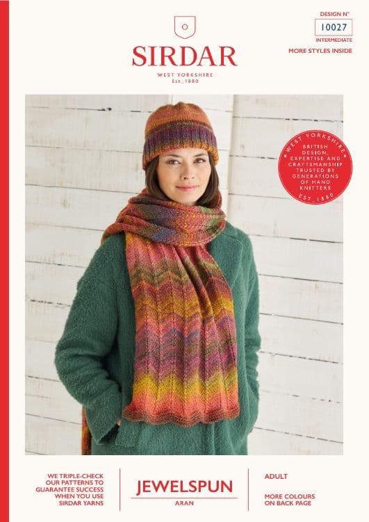 Sirdar Ladies Hat & Scarf Knitting Pattern in Jewelspun Aran 10027P PDF DOWNLOAD
