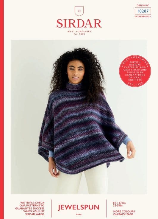 Sirdar Ladies Poncho Knitting Pattern in Jewelspun Aran 10287P PDF DOWNLOAD