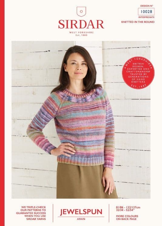 Sirdar Ladies Sweater Knitting Pattern in Jewelspun Aran 10028P PDF DOWNLOAD
