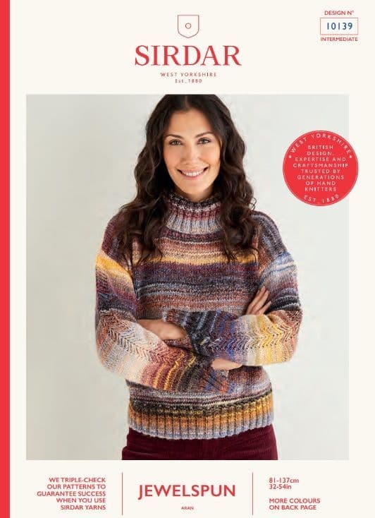 Sirdar Ladies Sweater Knitting Pattern in Jewelspun Aran 10139P PDF DOWNLOAD