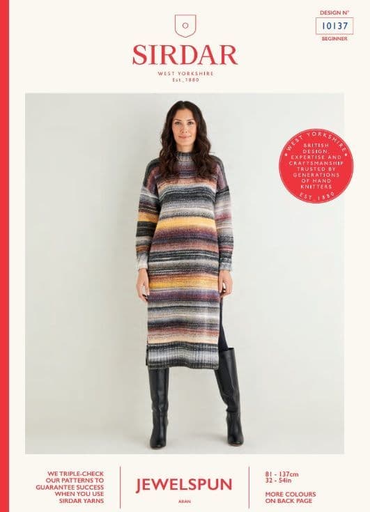 Sirdar Ladies Tunic Dress Knitting Pattern in Jewelspun Aran 10137P PDF DOWNLOAD